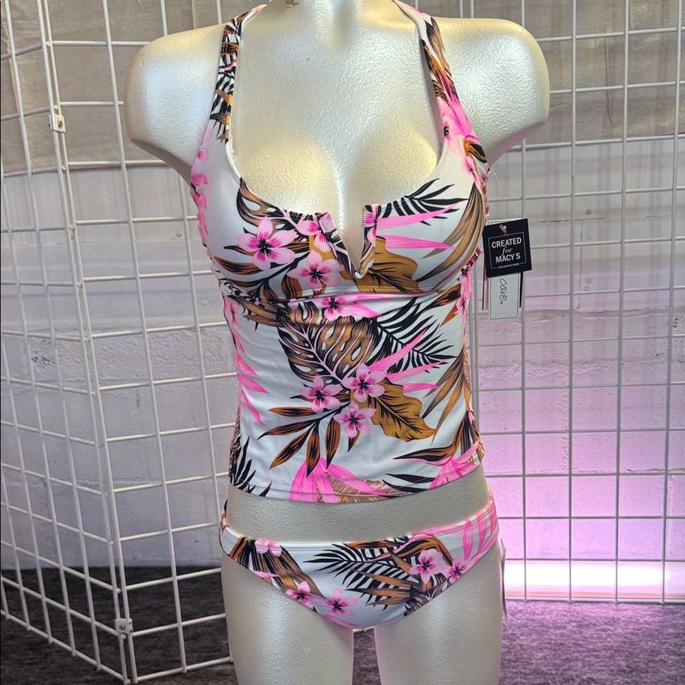 Salt + Cove Tropical Pink and Brown Bikini Set